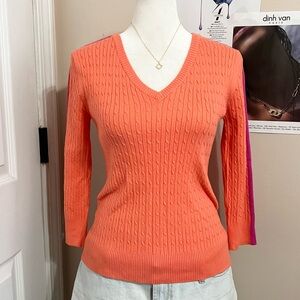 Y2K Orange Preppy Cable Knit Sweater